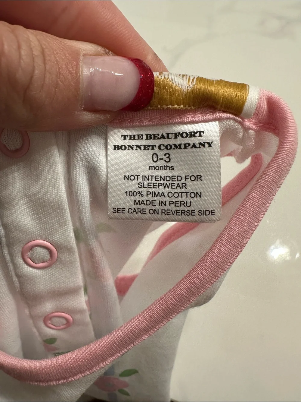 The Beaufort Bonnet Company White One-Piece with Pink Trim and Blue Stripes